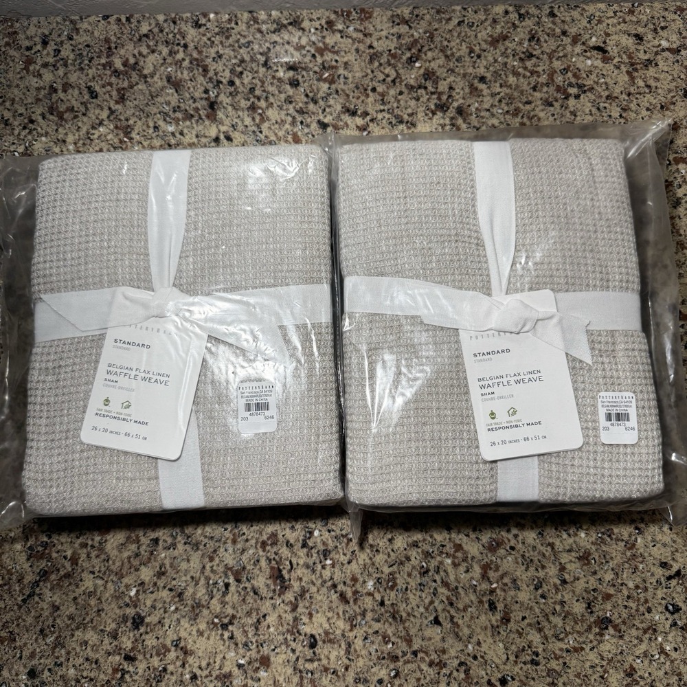 Pottery Barn Belgian Flax Linen WAFFLE WEAVE Standard Pillow Shams NWT Set of 2